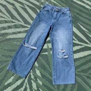 Refuge Ultra High-Rise Wide Leg Cropped Distressed Jeans